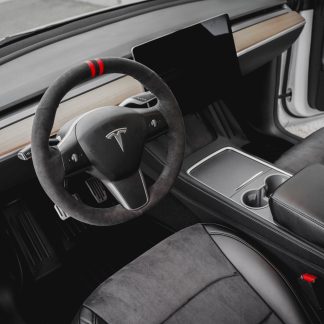 Napa Leather Steering Wheel Cover- Black Suede with Red Stripes