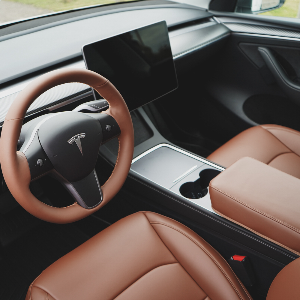 Napa leather seats Tesla interior tan