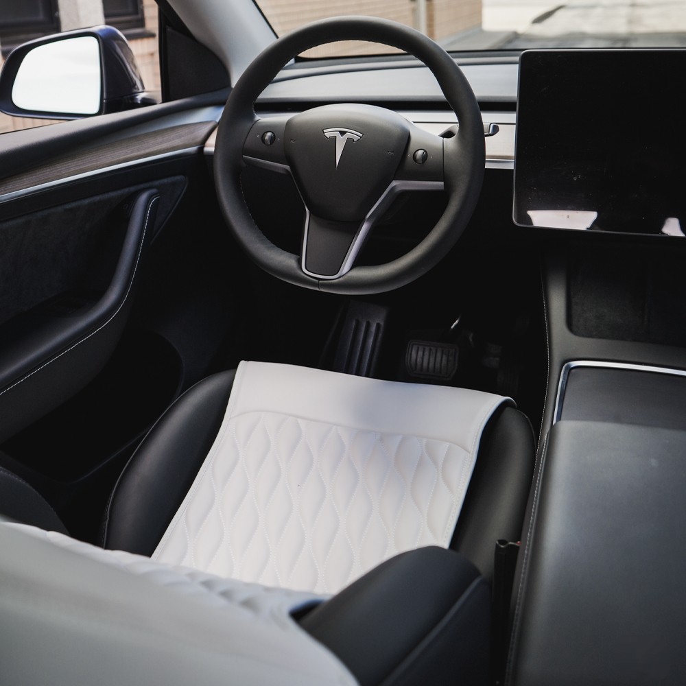 Nappa Leather Seats Protectors for Model Y - Dove white