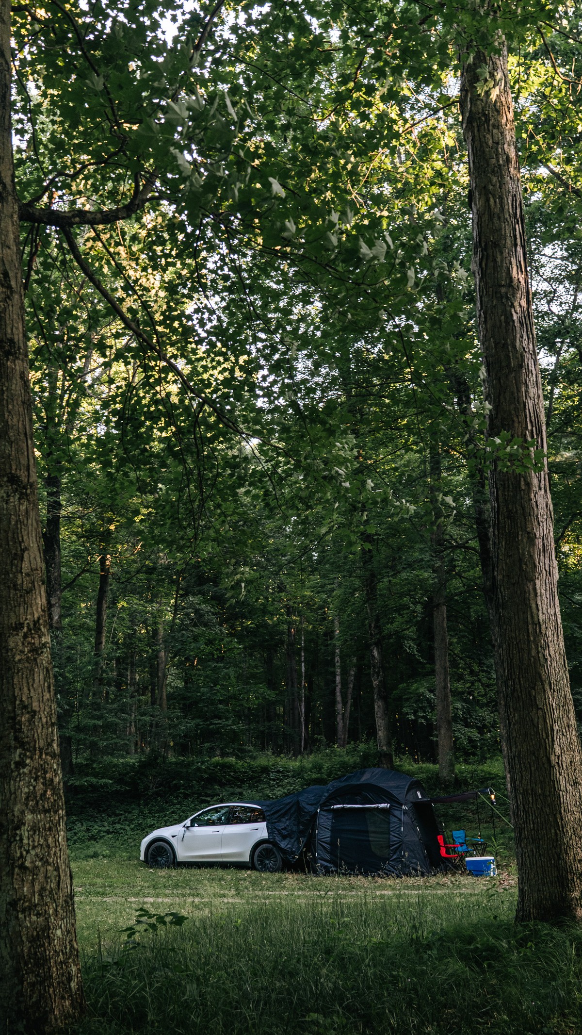 Model Y camping tent adventure